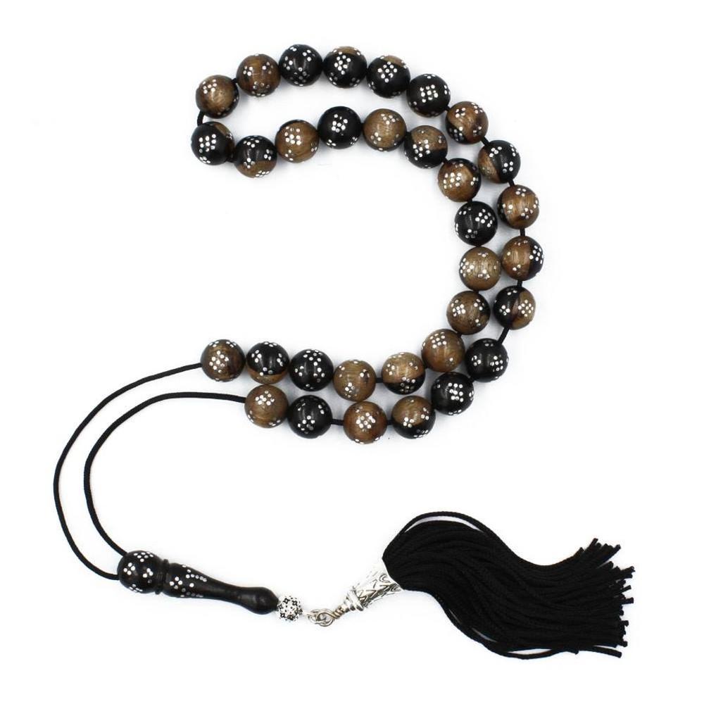 Ebony wood rosary embroidered with silver (33 beads) 
