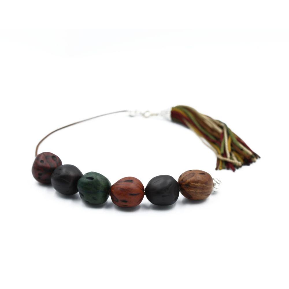 Aromatic nutmeg bracelet (begleri) with tassel (6 beads)  - 0