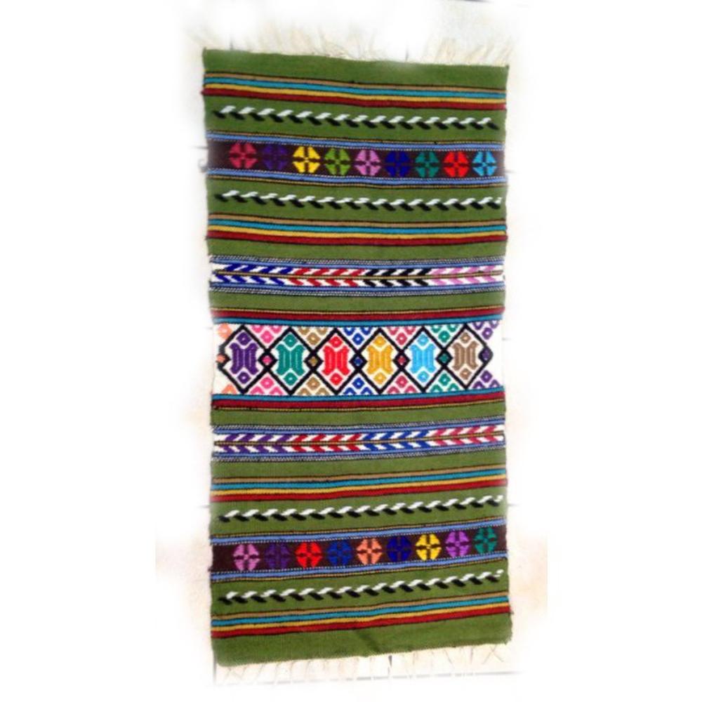 CRETAN WOOL TEXTILE HANDMADE IN LOOM WITH DESIGNS AND BEAUTIFUL COLORS(OLIVE GREEN) - 0