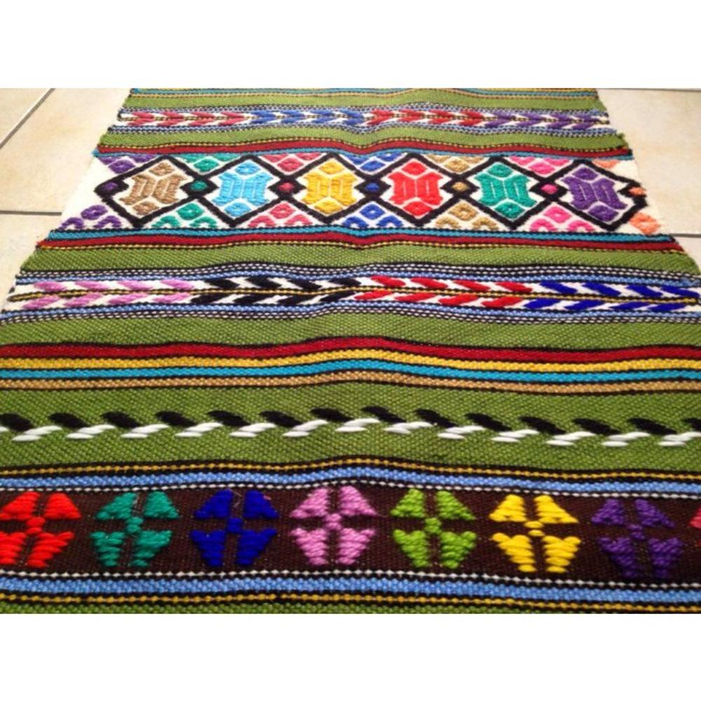 CRETAN WOOL TEXTILE HANDMADE IN LOOM WITH DESIGNS AND BEAUTIFUL COLORS(OLIVE GREEN) - 1