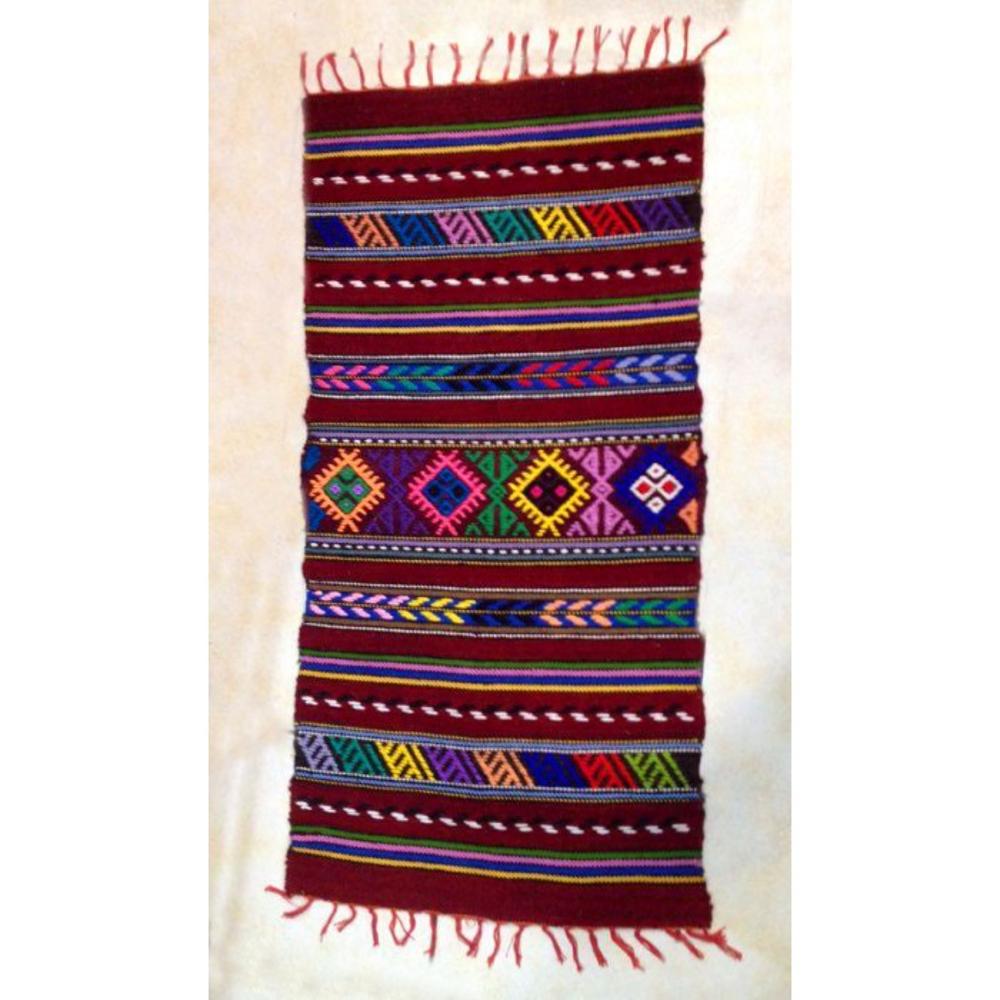 CRETAN WOOL TEXTILE HANDMADE IN LOOM WITH DESIGNS AND BEAUTIFUL COLORS (DEEP RED) - 0