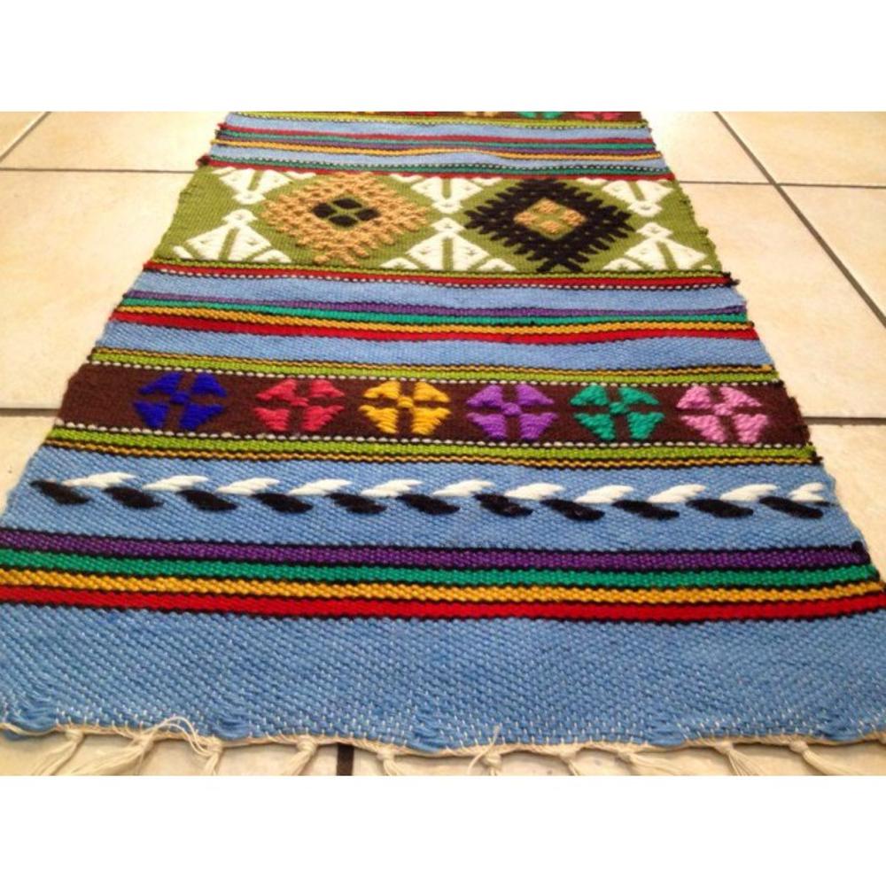 CRETAN WOOL TEXTILE HANDMADE IN LOOM WITH DESIGNS AND BEAUTIFUL COLORS(BLUE) - 1