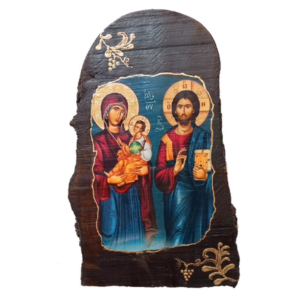 VIRGIN MARY AND JESUS ( HANDMADE ICON ON OLIVE WOOD ) - 0