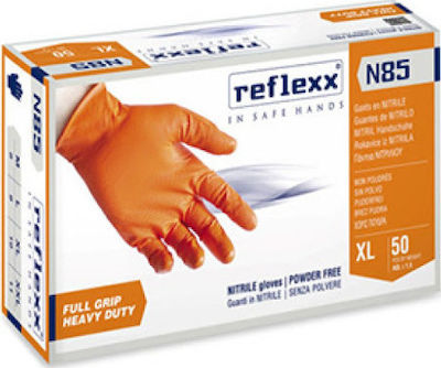 Γάντια Νιτριλίου Χωρίς Πούδρα Πορτοκαλί 50τμχ XL Reflexx N85