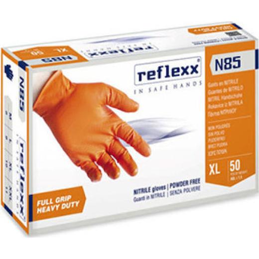 Γάντια Νιτριλίου Χωρίς Πούδρα Πορτοκαλί 50τμχ XL Reflexx N85