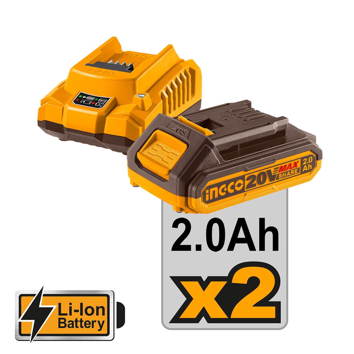Κρουστικό Δραπανοκατσάβιδο Compact Μπαταρίας 20V Li-Ion Ingco - 2