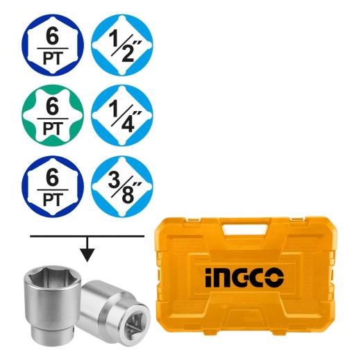 Εργαλεία Χειρός και Καρυδάκια 1/4" - 1/2" - 3/8" Σετ 216 τεμ. Ingco