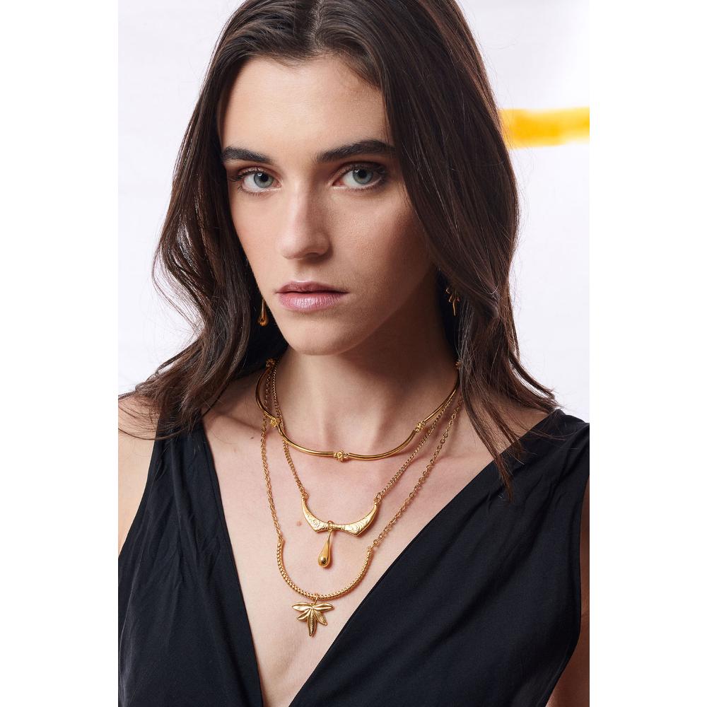 Kiveli women's short necklace antique gold 24K made of brass, gold-plated elements and steel clasp 
