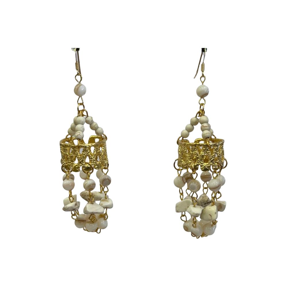 Effie Smiri handmade long earrings with chaolite from gold-plated brass