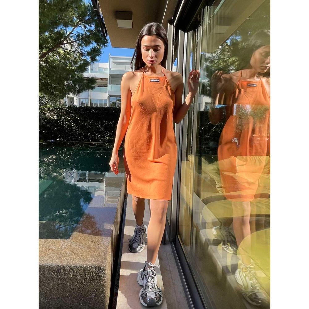 LINEN ORANGE MINI DRESS INNA MANOLI 