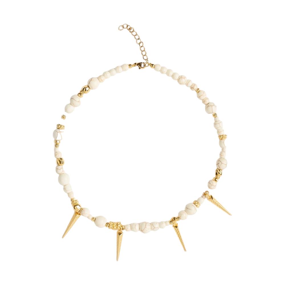 Kinthia women's short necklace with white haolite and 24K gold-plated elements