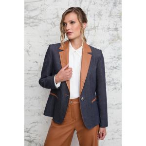 LA SOIE DENIM BLAZER ΜΕ ΠΕΤΟ ΑΠΟ ΔΕΡΜΑΤΙΝΗ 14501/25B - 20082