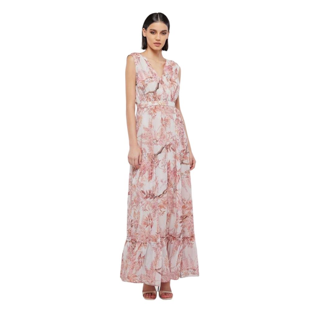 Μακρύ ροζ φλοράλ κρουαζέ φόρεμα LORENA MIND MATTER 2023S337
