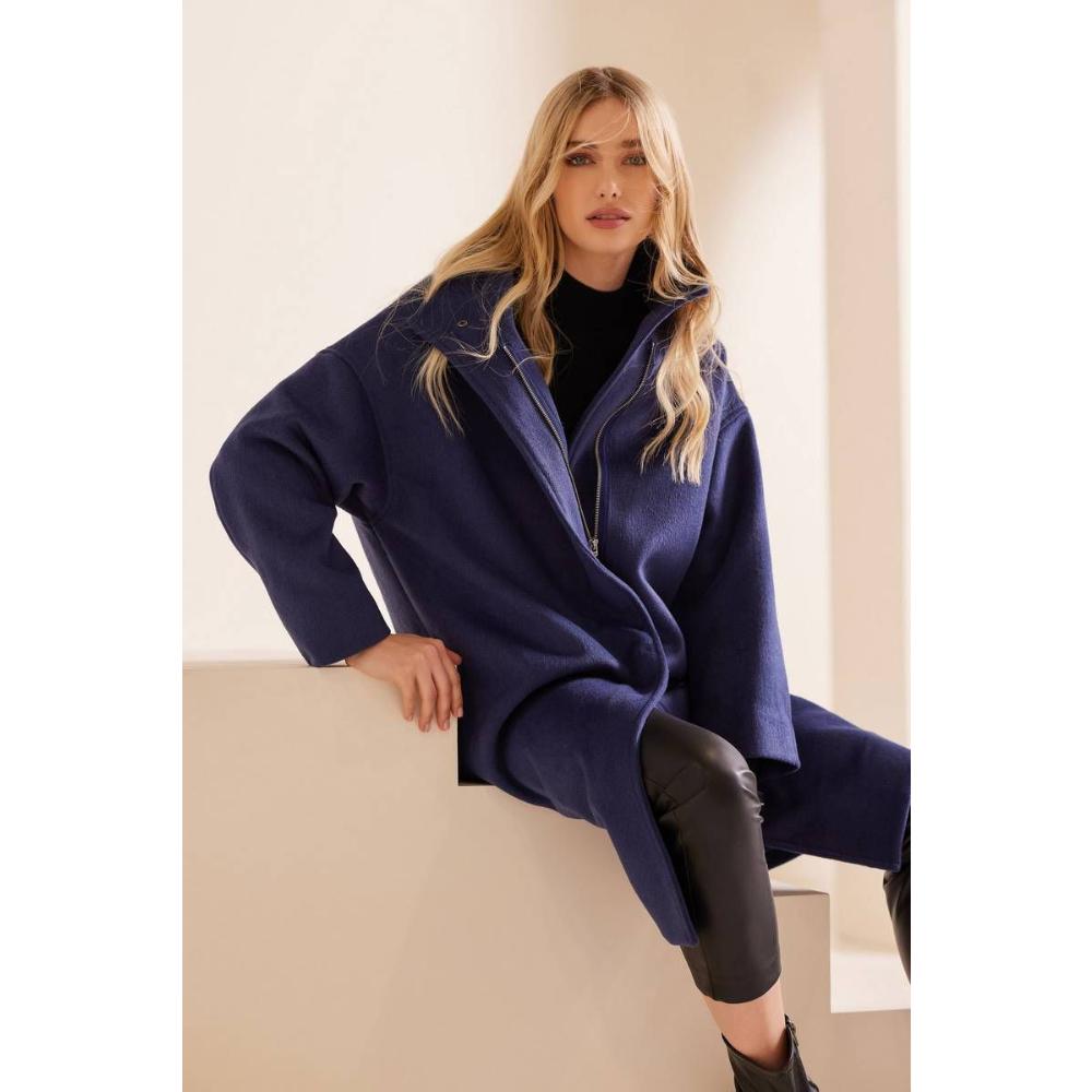 Wool-blend oversized blue coat SINA MIND MATTER