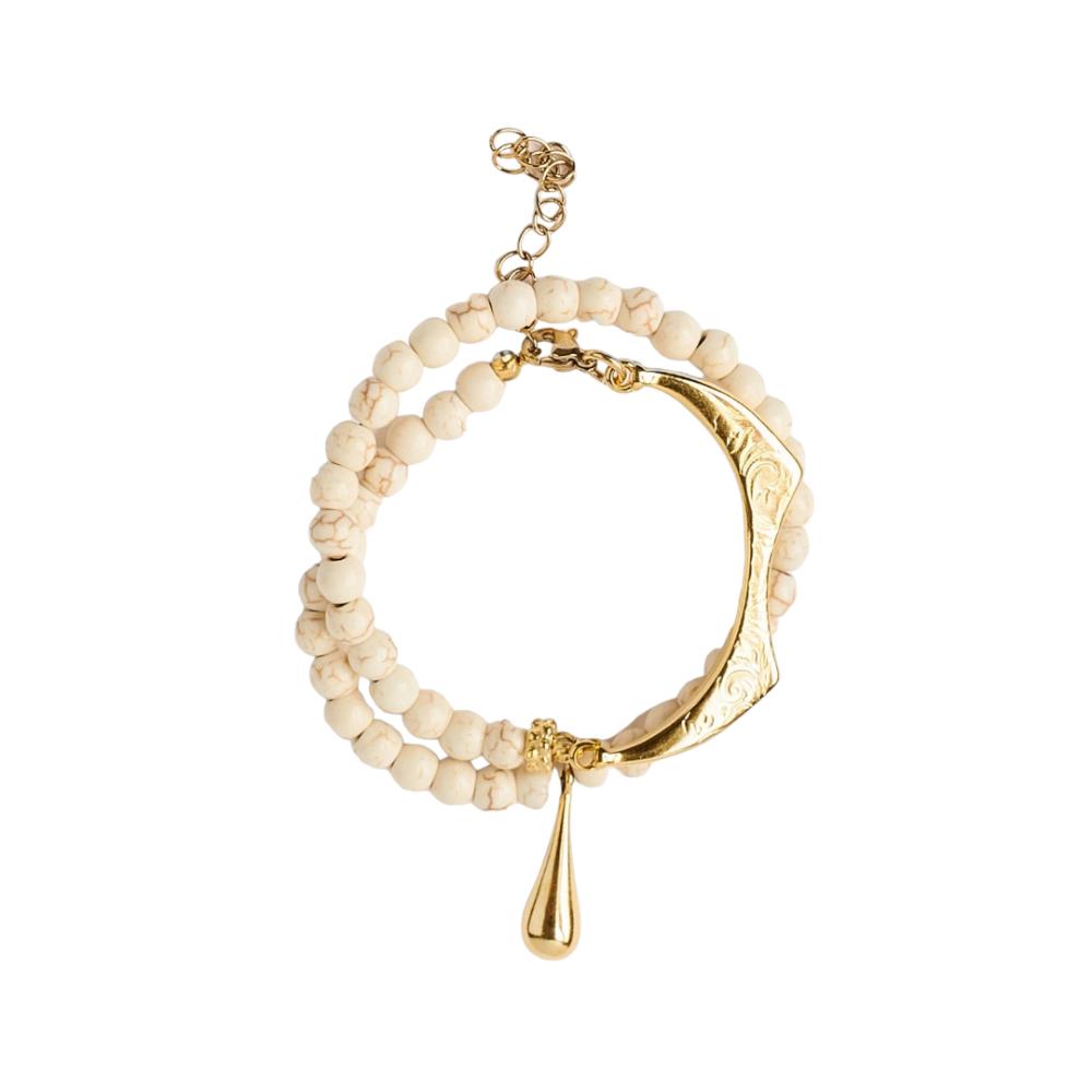Niovi women's bracelet with white haolite, gold-plated elements and steel clasp 