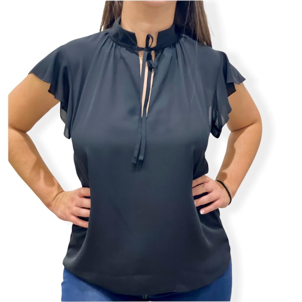 Esquivo women's blouse with  collar and ruffles on the shoulder