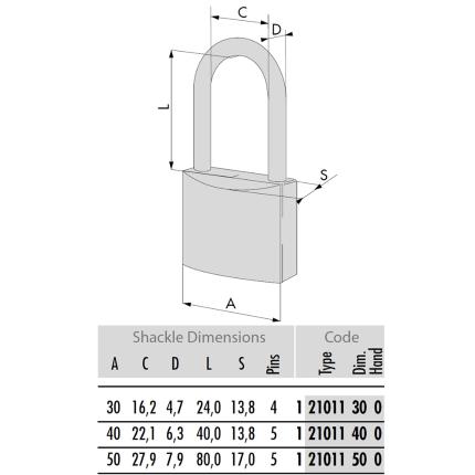 Long shackle Brass Padlock CISA 21011 | 3 sizes-1