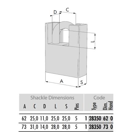 Monoblock steel padlock close shackle CISA 28350 | 2 sizes-3