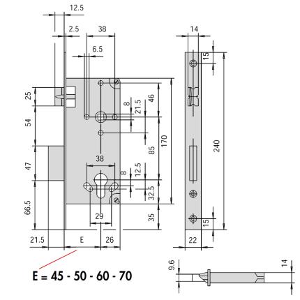 CISA loking line 5C611 Κλειδαριά χωνευτή, για ξύλινες πόρτες Νίκελ | 4 μεγέθη-1
