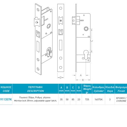 DOMUS 91125/30/35 Door Lock for Aluminum and Iron Doors with Cylinder | 2 sizes-1