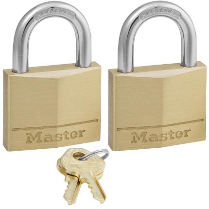 Solid Brass Body Padlock Keyed Alike MASTER LOCK 130EURT 2 Pack-0