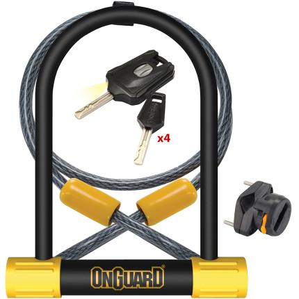 Κλειδαριά ONGUARD Bulldog DT 8012 U πέταλο μοτοποδηλάτου με κλειδί και συρματόσχοινο-0