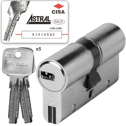 Cylinder Euro Profile - Flat Key - Anti-Snap Steel Βars CISA ASTRAL S 0A3S0 | Nickel & Brass-0