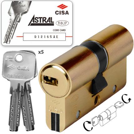 CISA ASTRAL S 0A3S1 Cylinder Euro Profile - Reversible Flat Key - Anti-Snap Steel Βars | Nickel & Brass-0