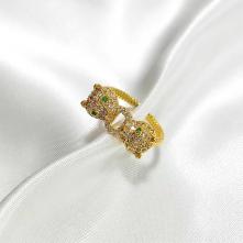 Δαχτυλίδι Ανοιγόμενο Επιχρυσωμένο 18Κ “Διπλό Πάνθηρα Με Ζιργκόν “37011-18 Aventis Jewelry