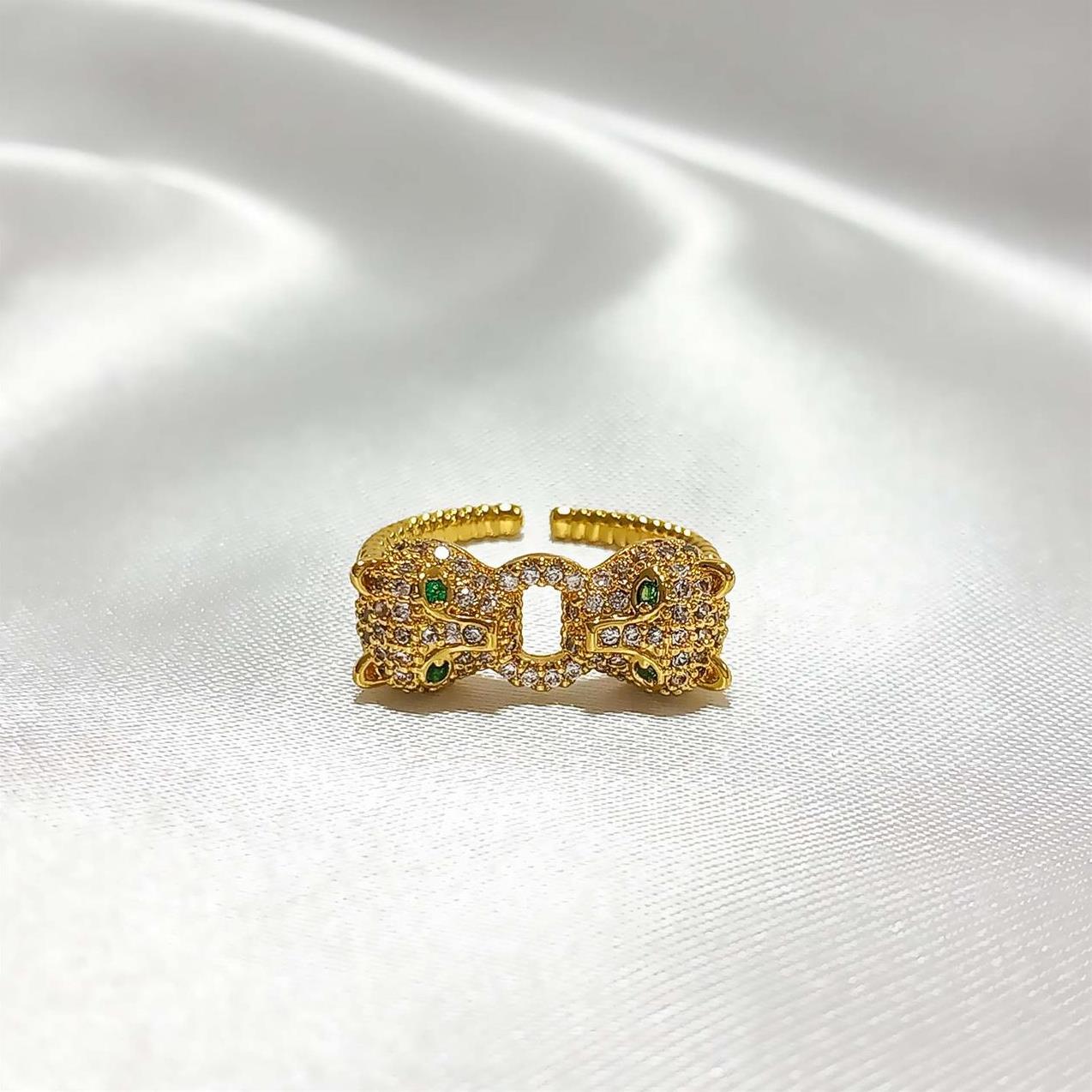 Δαχτυλίδι Ανοιγόμενο Επιχρυσωμένο 18Κ “Διπλό Πάνθηρα Με Ζιργκόν “37011-18 Aventis Jewelry