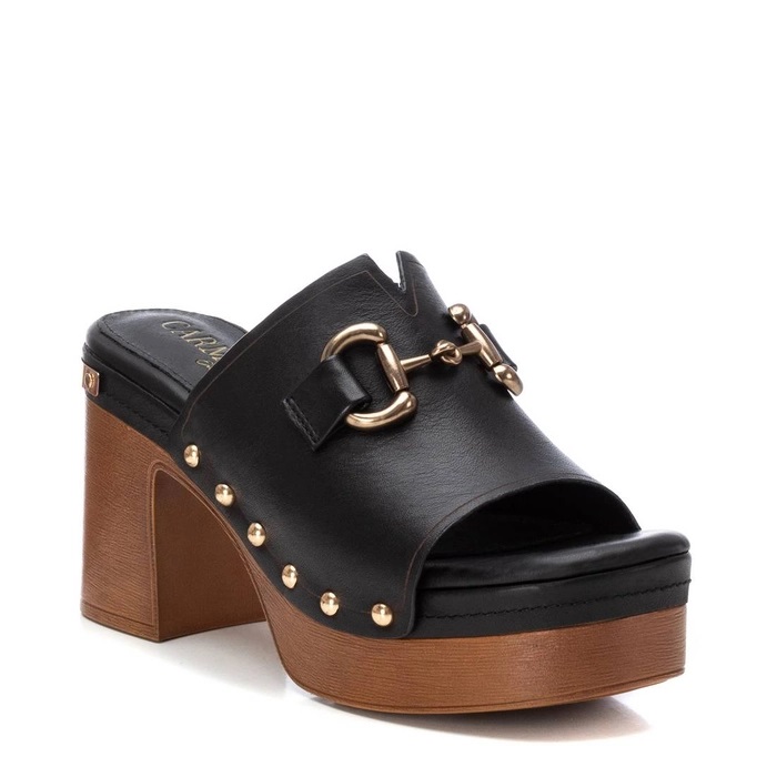 Carmela Footwear Δερμάτινα Mules με Χοντρό Ψηλό Τακούνι σε Μαύρο Χρώμα  161479 Collection SS 2024