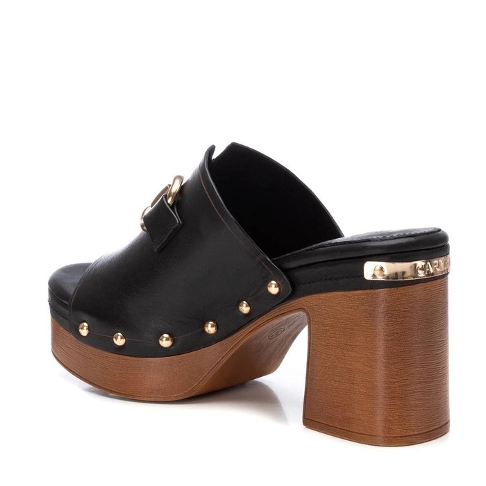Carmela Footwear Δερμάτινα Mules με Χοντρό Ψηλό Τακούνι σε Μαύρο Χρώμα  161479 Collection SS 2024