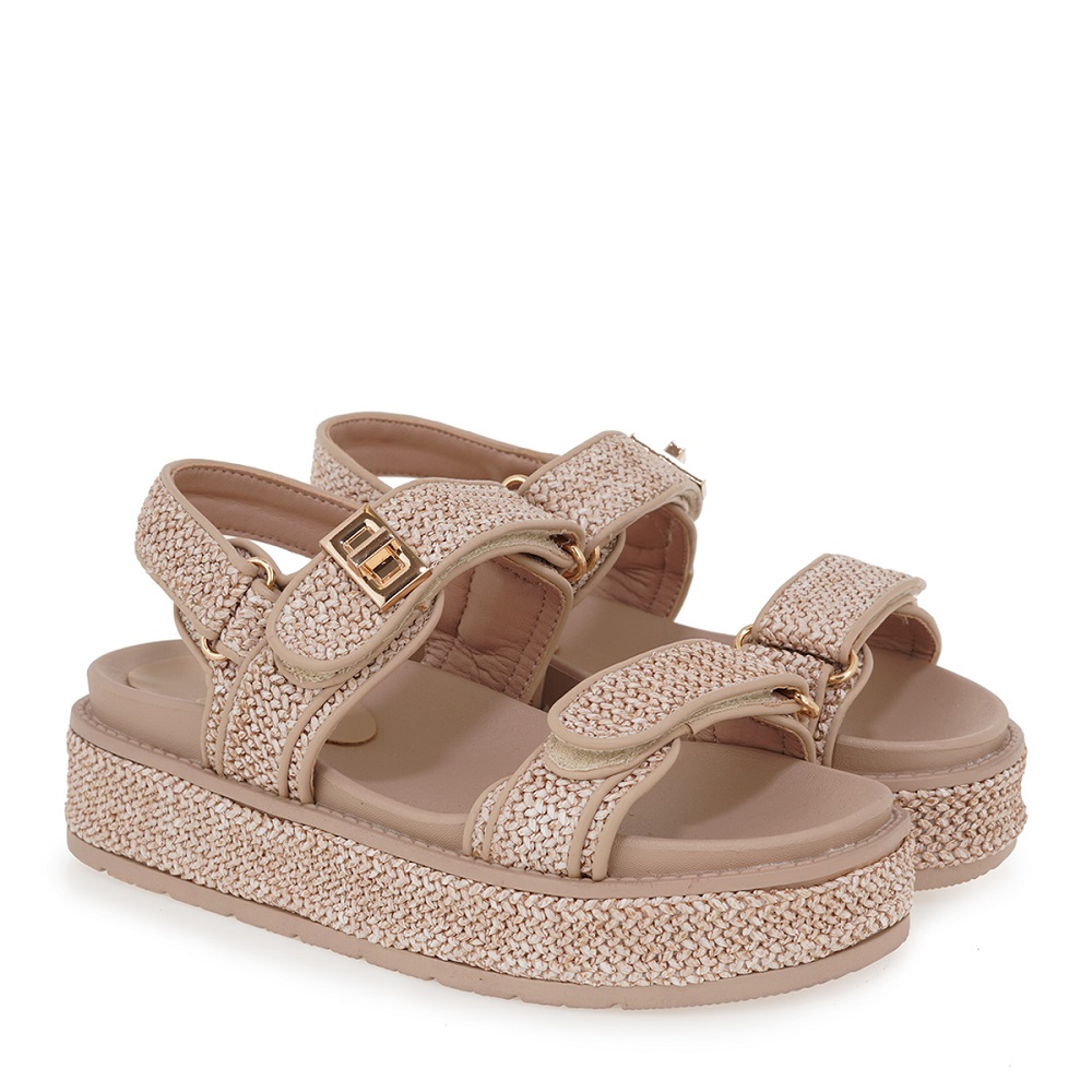 Γυναικείο πέδιλο flatform σε μπέζ ψάθα  EXE  U420Α2523284  Collection SS2025