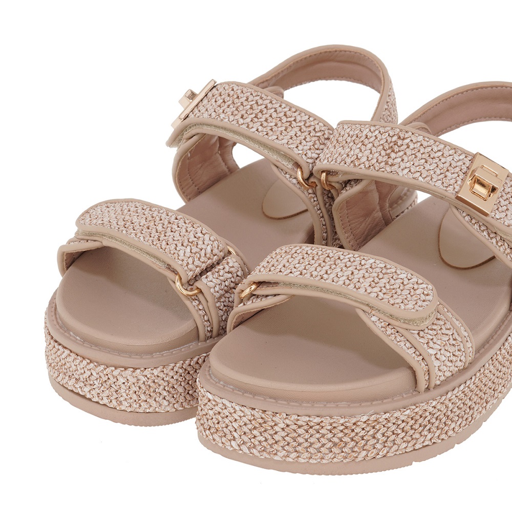 Γυναικείο πέδιλο flatform σε μπέζ ψάθα  EXE  U420Α2523284  Collection SS2025