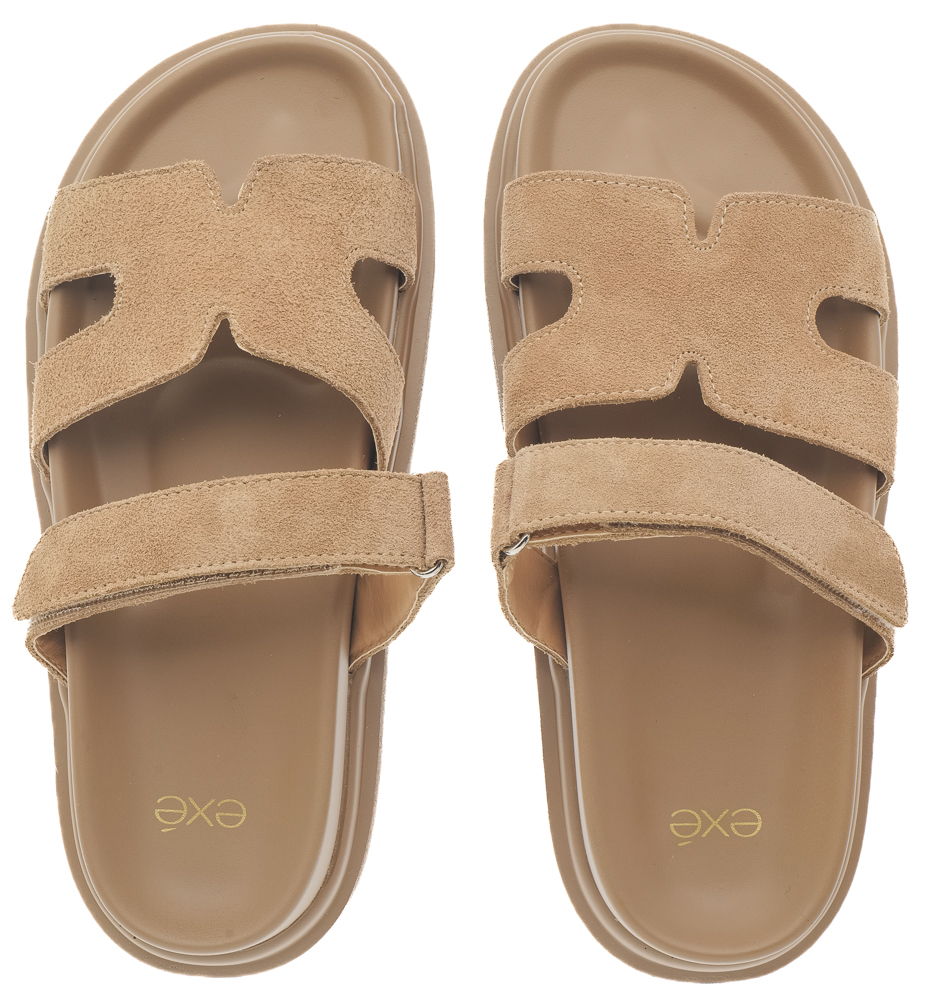 Γυναικείο Flatform δερμάτινο σανδάλι μπέζ suede  EXE U403R340238Z Collection SS2025