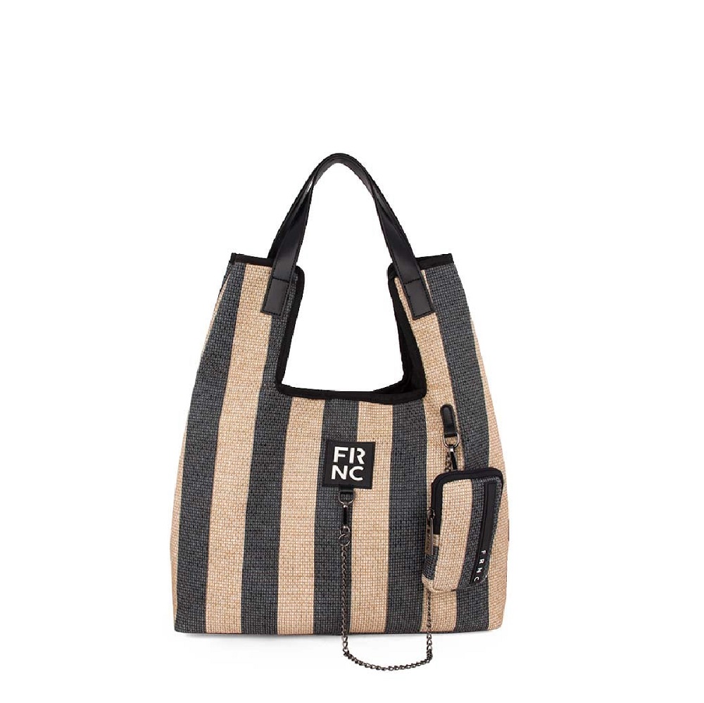 FRNC Γυναικεία Τσάντα Tessuto Stampato Biege/Black 5306 BLK Collection SS2025