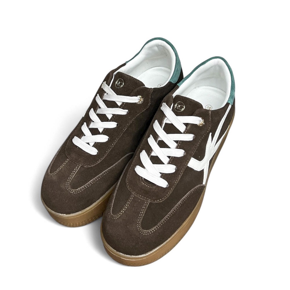 Γυναικείο δερμάτινο sneaker σε καφέ σουέτ χρώμα Renato Garini V119R93432Ν4 Collection FW 2025