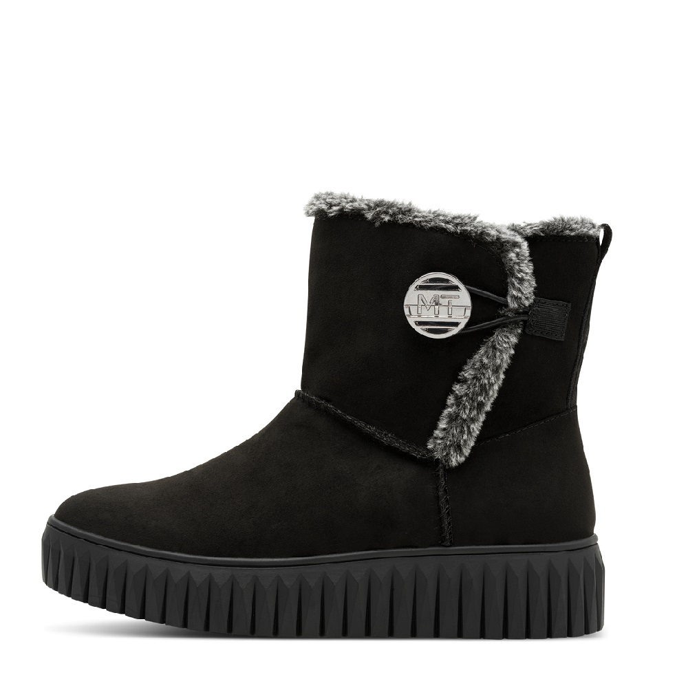 Γυναικείο μποτάκι σε μαύρο suede με γούνα Marco Tozzi  2-26416-45  001