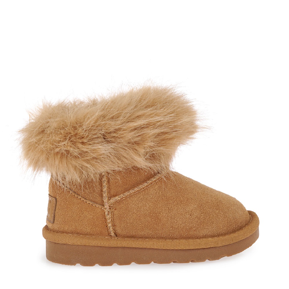 Δερμάτινο μποτάκι για κορίτσι με γούνα σε ταμπά χρώμα Renato Garini  VΑ39W1552534 Collection FW 2025