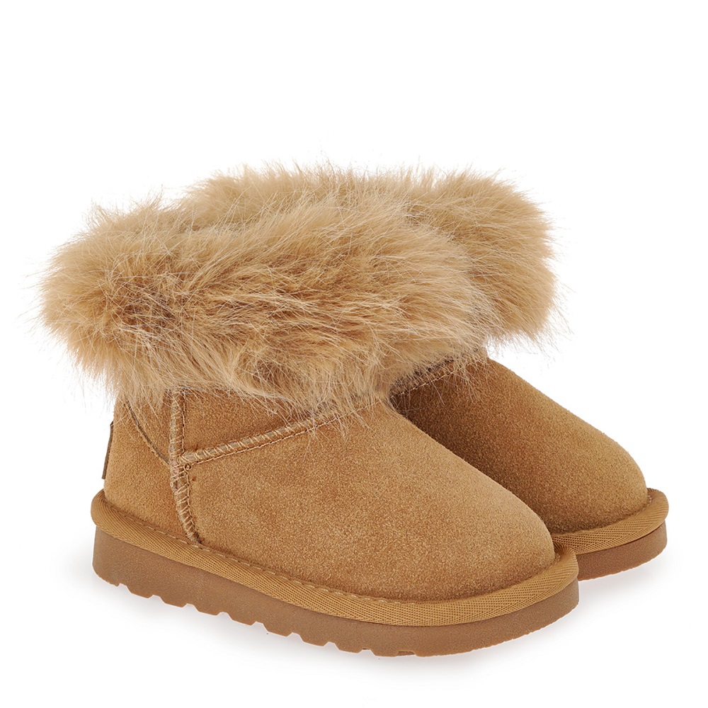 Δερμάτινο μποτάκι για κορίτσι με γούνα σε ταμπά χρώμα Renato Garini  VΑ39W1552534 Collection FW 2025