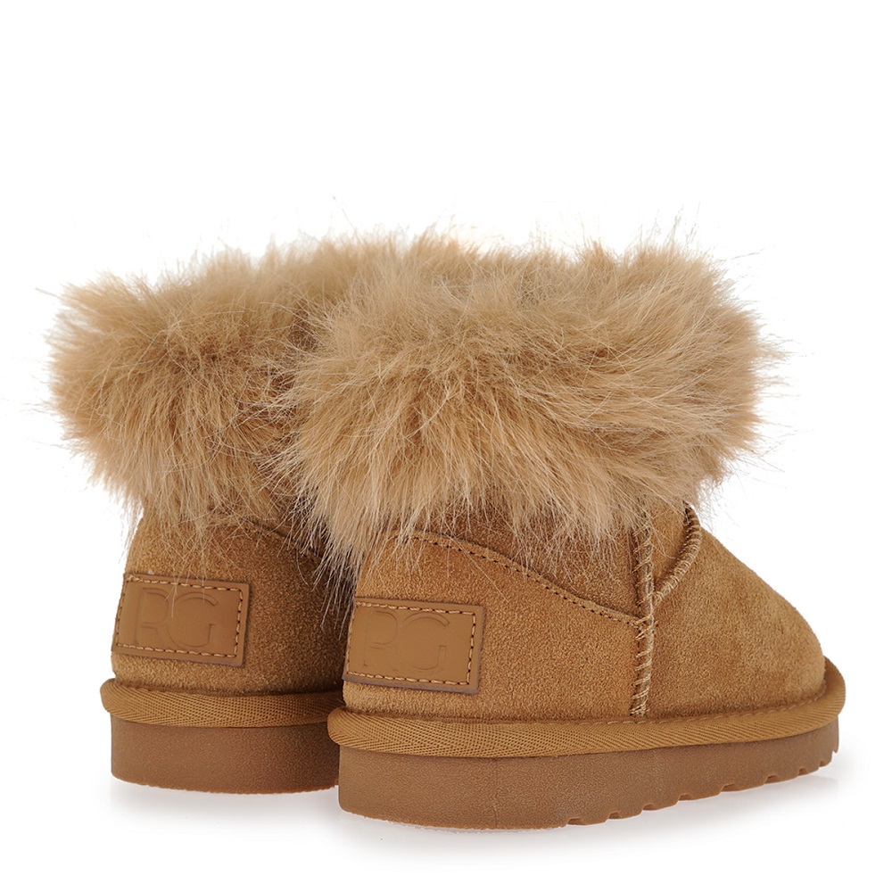 Δερμάτινο μποτάκι για κορίτσι με γούνα σε ταμπά χρώμα Renato Garini  VΑ39W1552534 Collection FW 2025