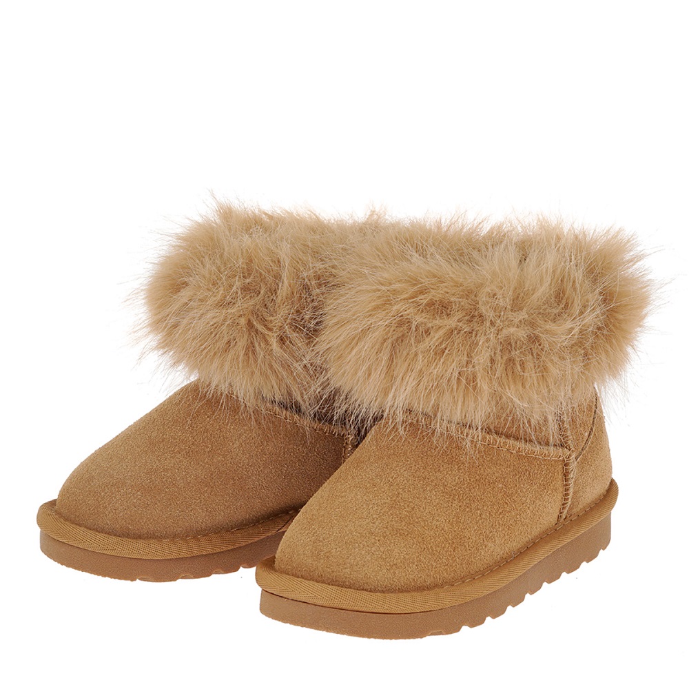 Δερμάτινο μποτάκι για κορίτσι με γούνα σε ταμπά χρώμα Renato Garini  VΑ39W1552534 Collection FW 2025