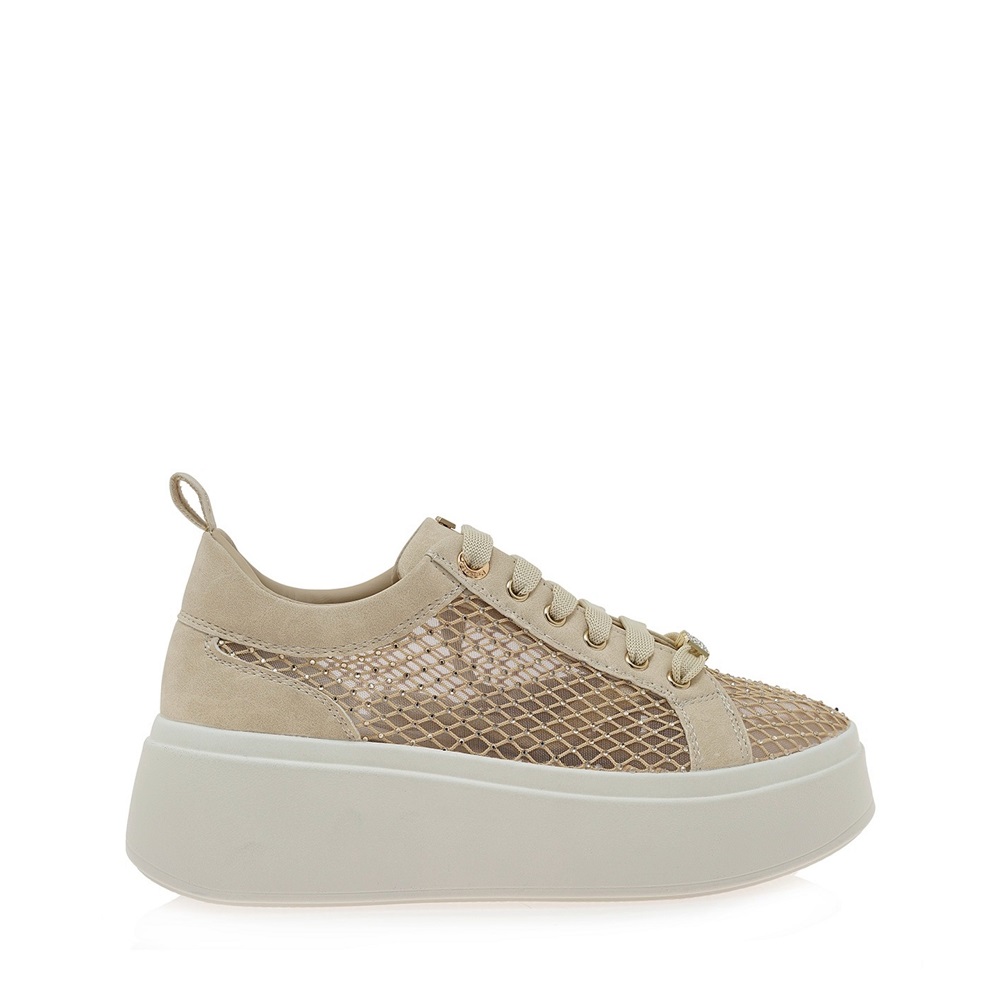 Γυναικείο sneaker μπέζ δαντέλα στρας Renato Garini  W119R61534Κ5 Collection SS 2025