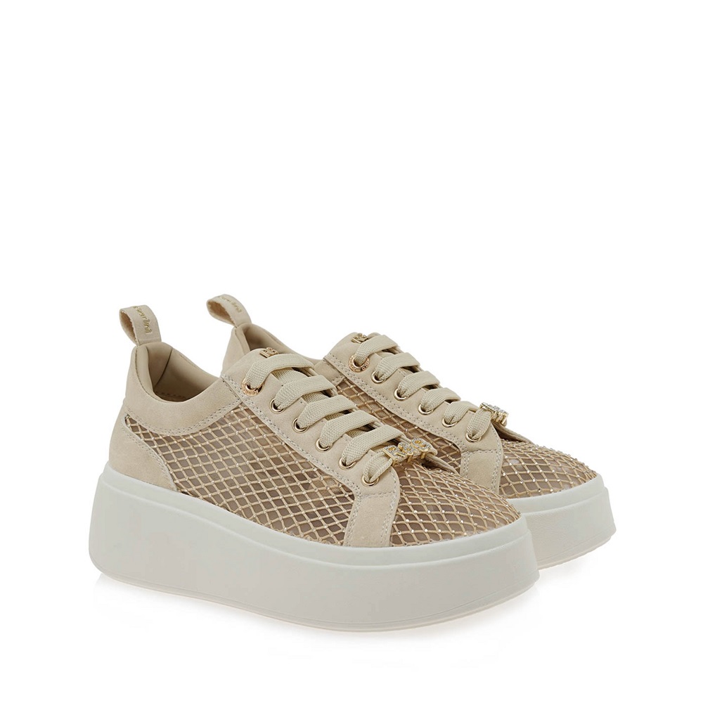 Γυναικείο sneaker μπέζ δαντέλα στρας Renato Garini  W119R61534Κ5 Collection SS 2025