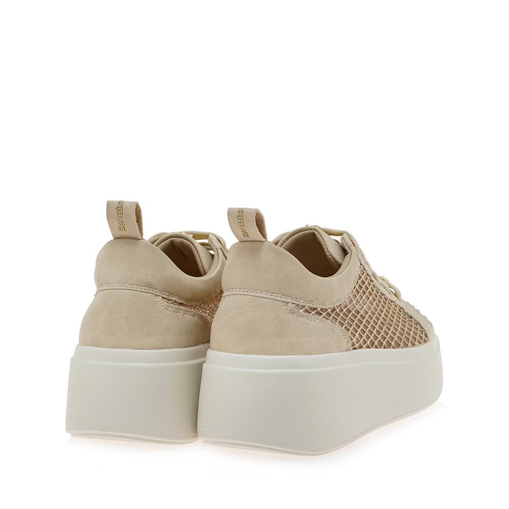 Γυναικείο sneaker μπέζ δαντέλα στρας Renato Garini  W119R61534Κ5 Collection SS 2025