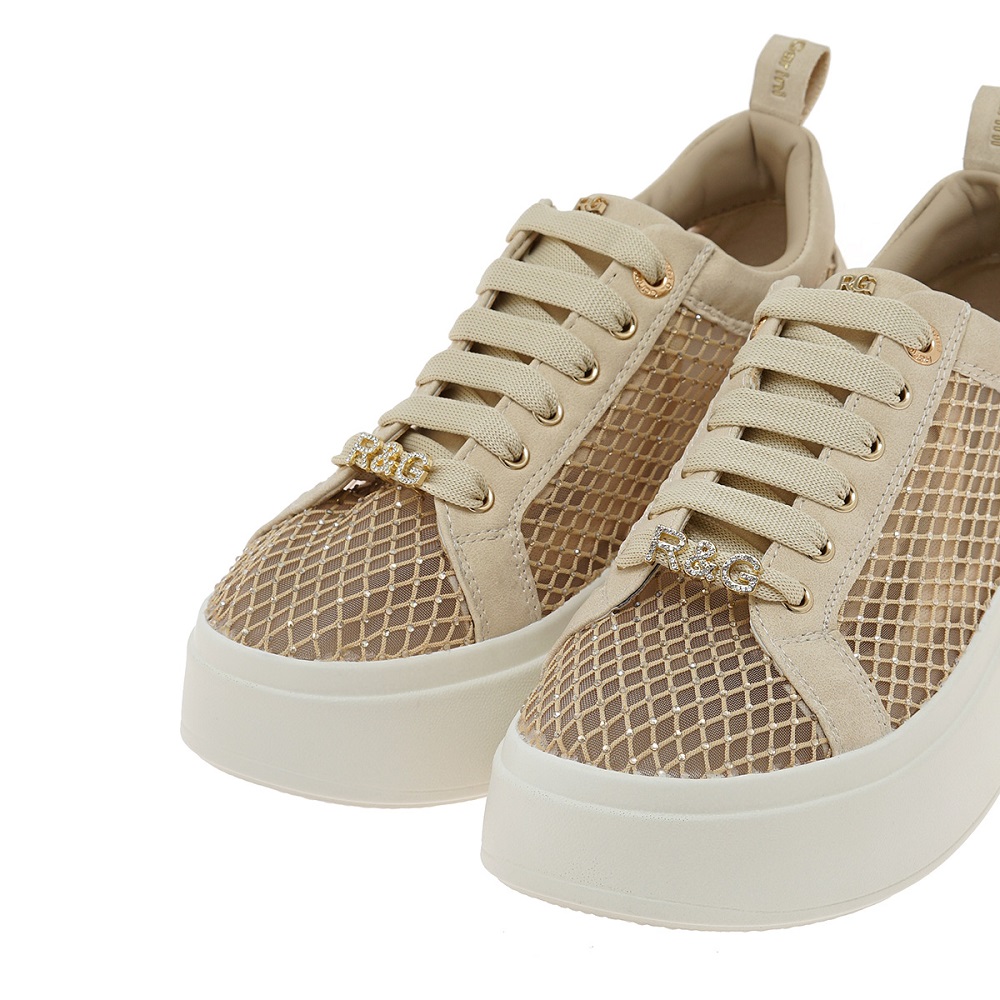 Γυναικείο sneaker μπέζ δαντέλα στρας Renato Garini  W119R61534Κ5 Collection SS 2025