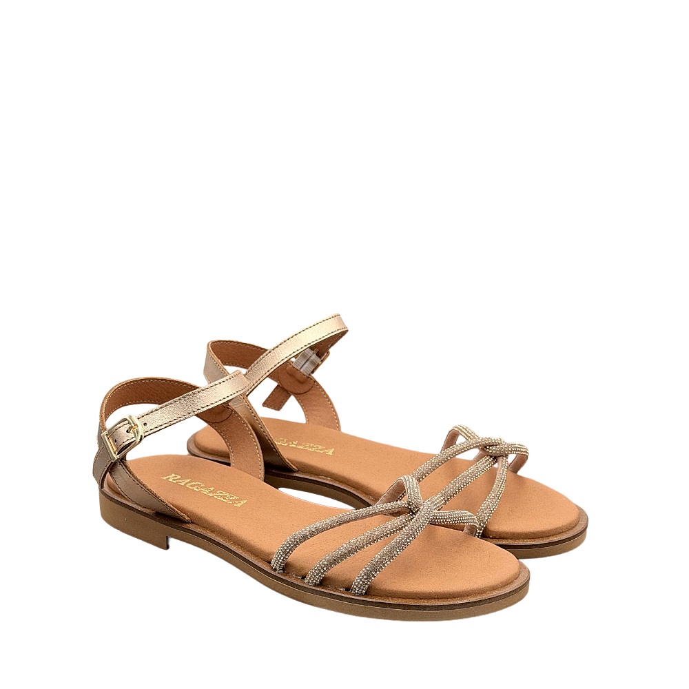 Γυναικείο δερμάτινο  πέδιλο Rosegold στράς Collection SS 2026