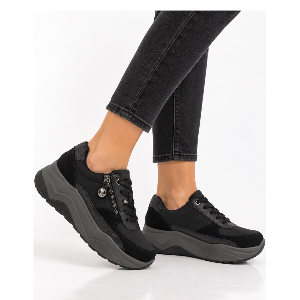 Γυναικείο δερμάτινο ανατομικό  sneaker σε μαύρο χρώμα IMAC IMA/208490