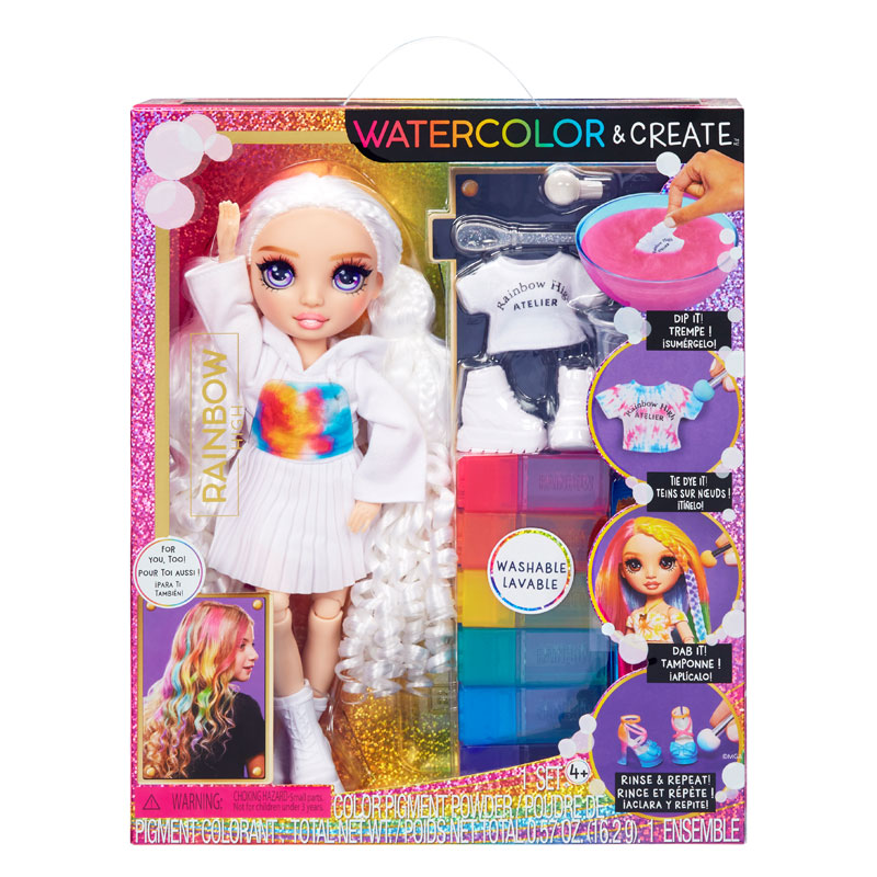 MGA Entertainment Kούκλα Raibow High Set Watercolor & Create Tie Dye (Μωβ Μάτια) 507581-EUC