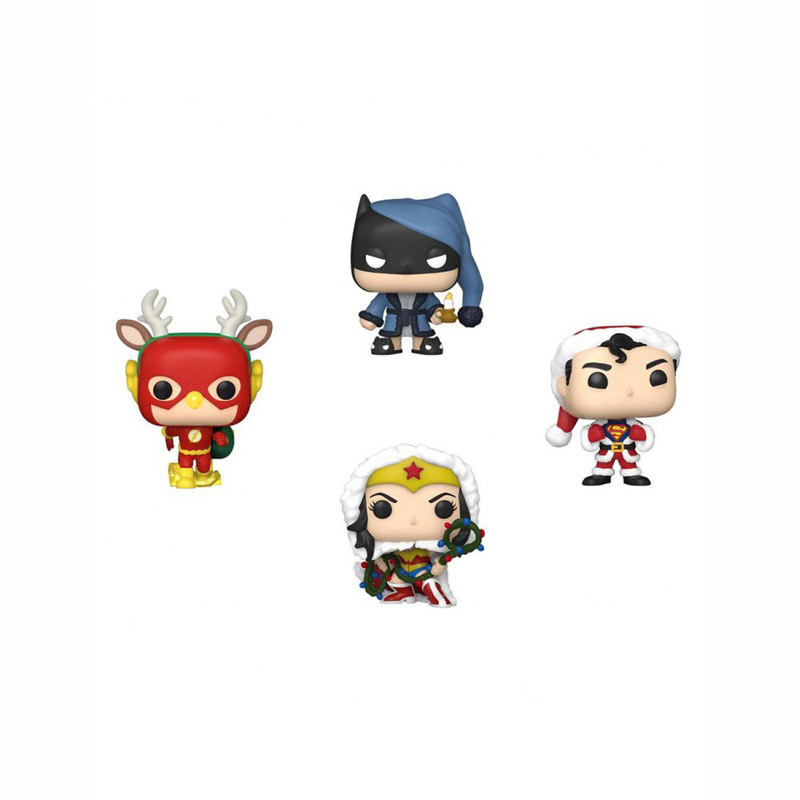 Funko Pocket Pop! 4-Pack DC Super Heroes – Happy Holidays Tree Box Vinyl Figures Keychain 65542